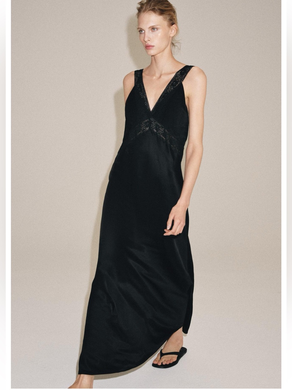 Zara Satin Lace Dress ZW Collection in black